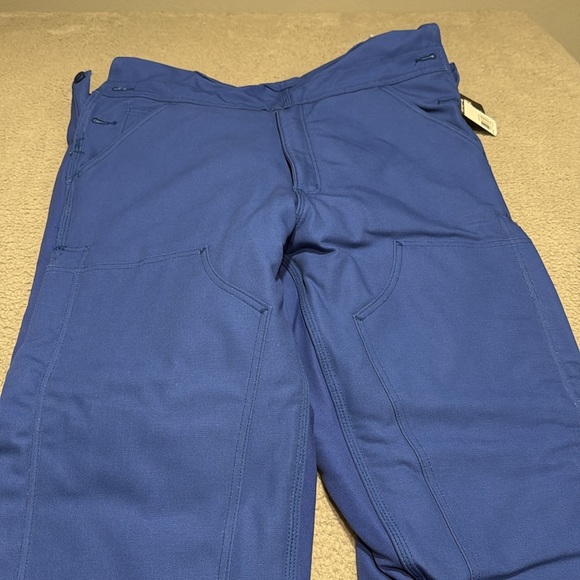 Carhartt Men's Flame-Resistant Striped Duck Bib Overall Unlined Blue Work 34x32 - Picture 4 of 9